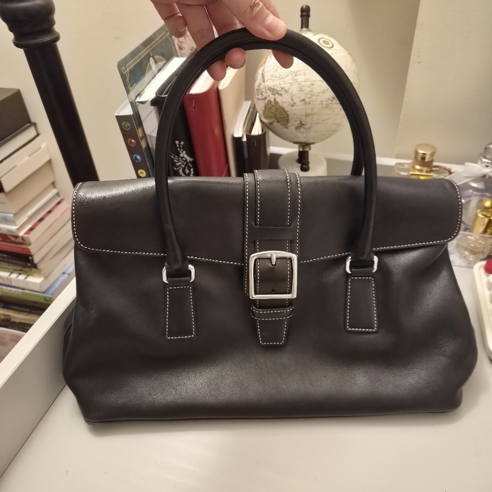 Vintage Coach Hamptons Satchel Black With Silver